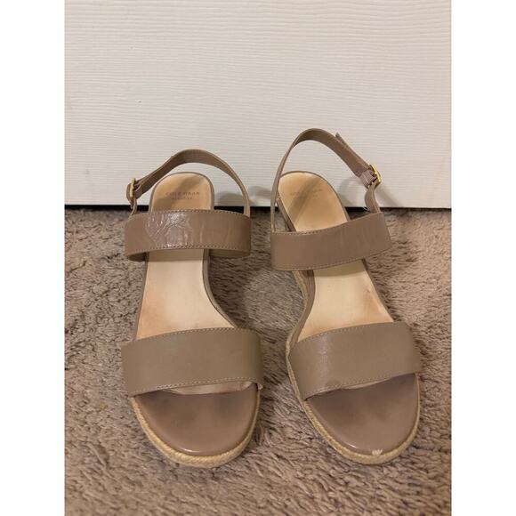 Cole haan leather wedge sandal tan brown buckle sz 9 - Picture 3 of 9